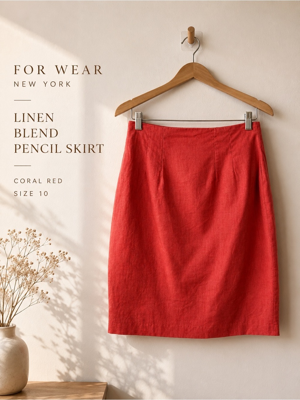 For Wear New York Linen Blend Pencil Skirt Coral Red Size 10